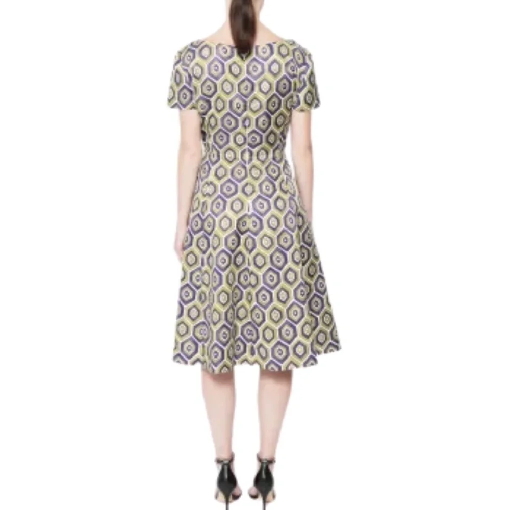 Prada Fall/Winter 2012 Geometric Silk Fit & Flare Short Sleeve Dress Sz. 40 - Picture 2 of 11
